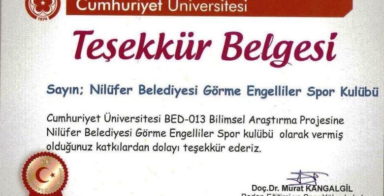 Cumhuriyet Üniversitesi’nden Bilimsel çalışma İçin Teşekkür… Cumhuriyet Üniversitesi’nden Bilimsel çalışma İçin Teşekkür…
