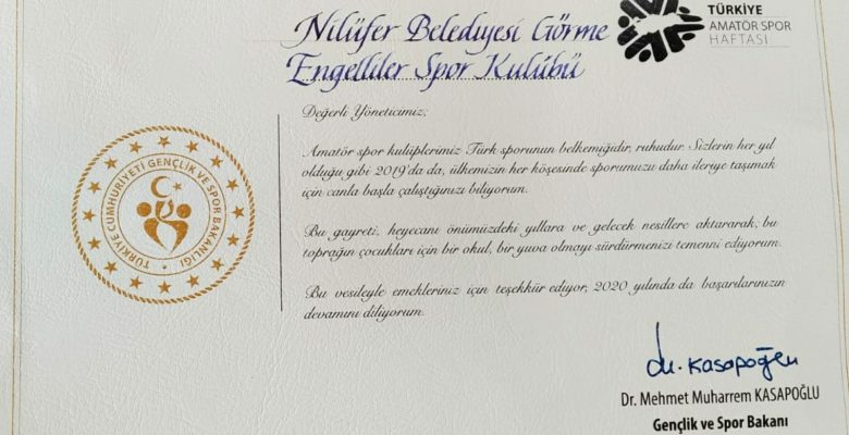 Spor Bakanından Kulübümüze Kutlama